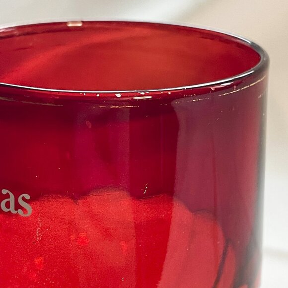 Merry Christmas Vintage Ruby Red and Clear Glass Goblet - Picture 5 of 5